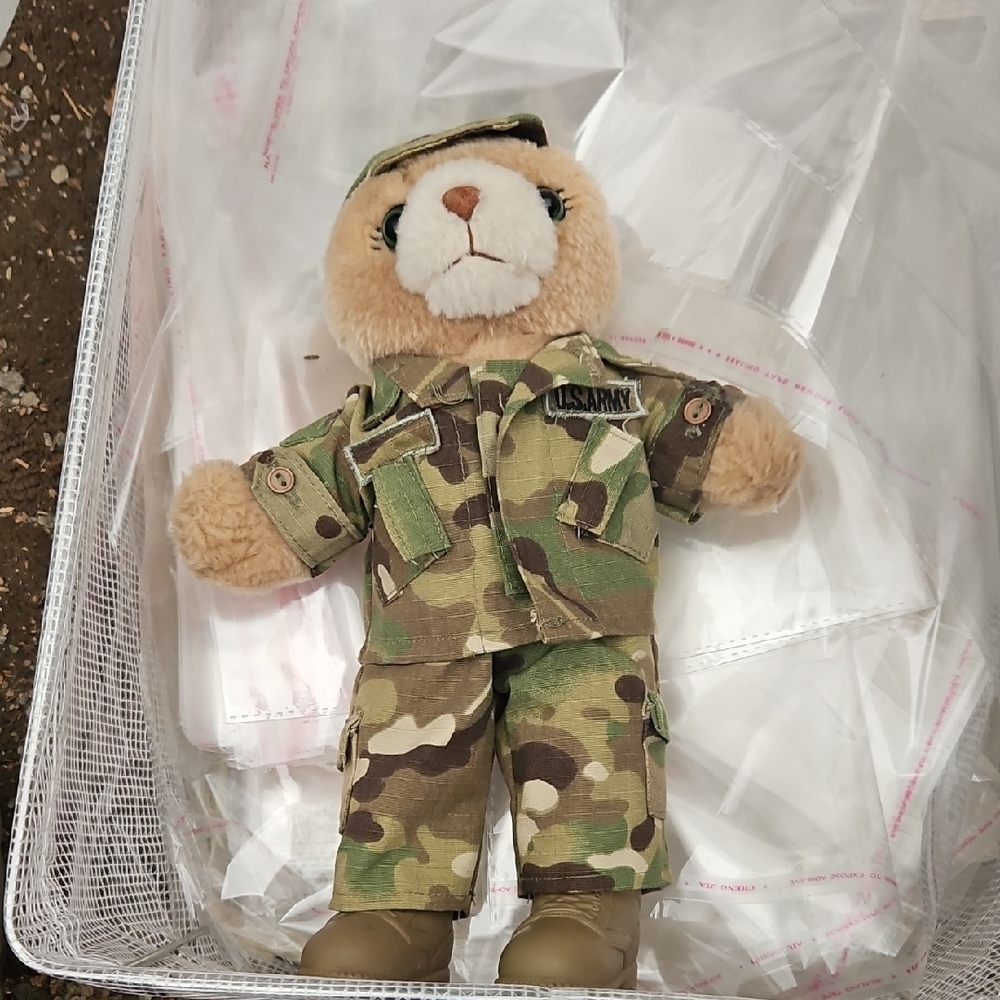 Green and Brown Stuffed Animal Camouflage Bear